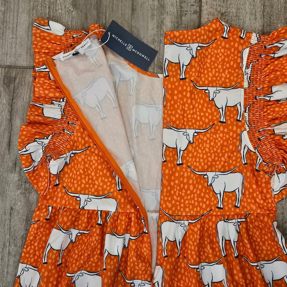 Michelle McDowell Ellen Dress Horns‎ Orange Longhorn Tiered Mini Dress Small NEW - Picture 6 of 8